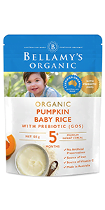 Bellamy's Organic Pumpkin Baby Rice with Prebiotic (GOS) 6 Pack