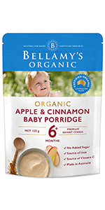 Bellamy's Organic Apple and Cinnamon Baby Porridge 6 Pack.