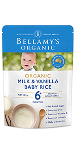 Bellamy's Organic Milk and Vanilla Baby Rice 6 Pack.